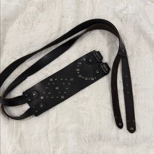 Candie's Black & Gunmetal Grommet Double Leather Belt